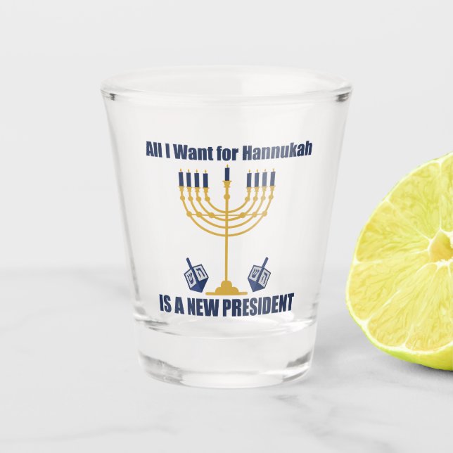 Funny Jewish Anti Trump Political Hanukkah Shot Glass (Front)
