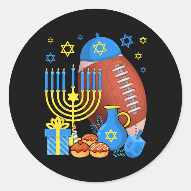 Funny Jewish Football Ball Menorah Happy Hanukkah  Classic Round Sticker (Front)