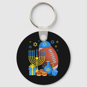 Funny Jewish Football Ball Menorah Happy Hanukkah Keychain