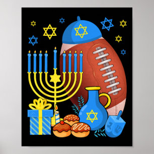 Funny Jewish Football Ball Menorah Happy Hanukkah Poster
