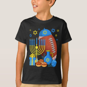 Funny Jewish Football Ball Menorah Happy Hanukkah T-Shirt