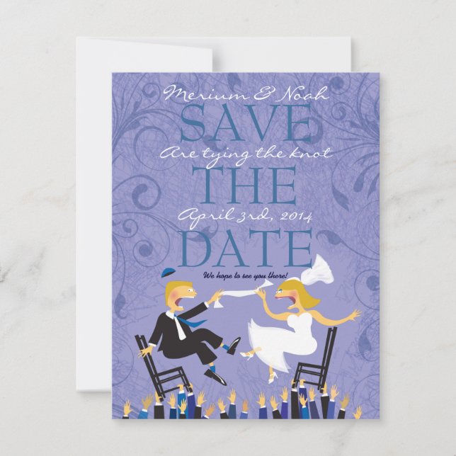 Funny Jewish Hora Chair Dance Save The Date Card (Front)