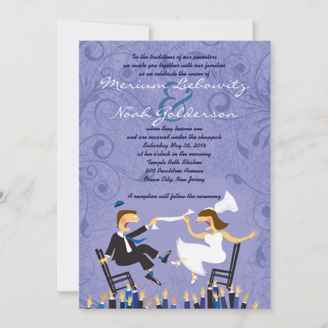 Funny Jewish Hora Chair Dance Wedding Invitation (Front)