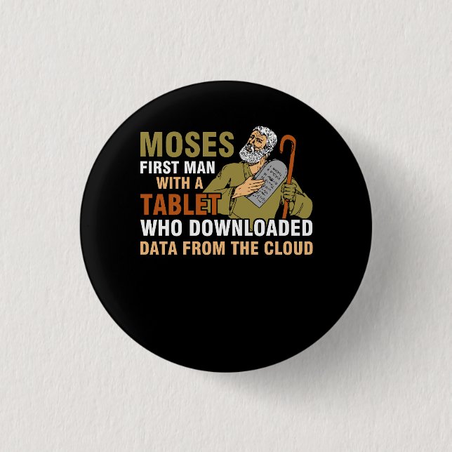 Funny Jewish Passover Moses Tablet Data Cloud Comp 1 Inch Round Button (Front)
