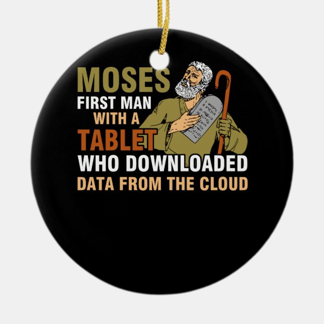 Funny Jewish Passover Moses Tablet Data Cloud Comp Ceramic Ornament (Front)