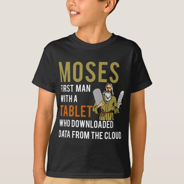 Funny Jewish Passover Moses Tablet Data Cloud Comp T-Shirt (Front)