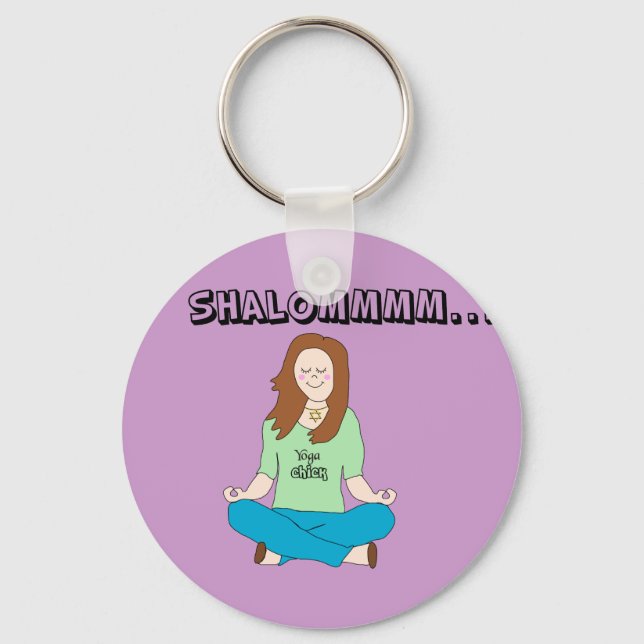 Funny Jewish Yoga Chick Shalommm Keychain (Front)