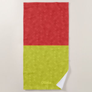 Funny Jigsaw Pieces Pattern Half Red Half Yellow Beach Towel