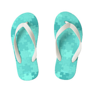 Funny Jigsaw Puzzle Pattern Add Name Turquoise Kid's Flip Flops