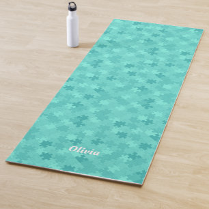 Funny Jigsaw Puzzle Pattern Add Name Turquoise Yoga Mat
