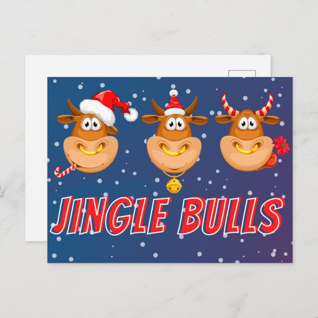 Funny Jingle Bulls Christmas Postcard (Front/Back)