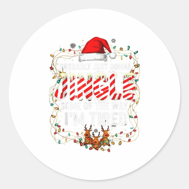 Funny Jingle Tired Christmas Light Reindeer Holida Classic Round Sticker (Front)