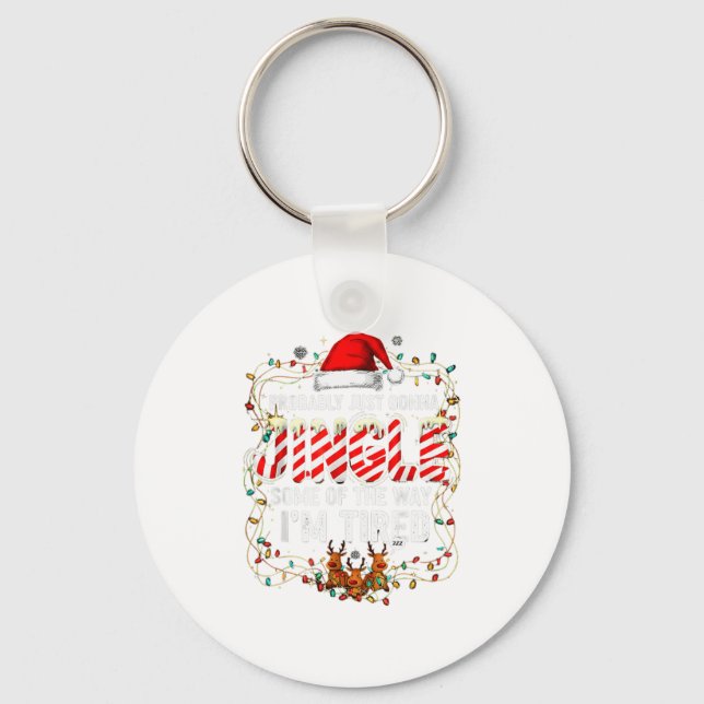 Funny Jingle Tired Christmas Light Reindeer Holida Keychain (Front)