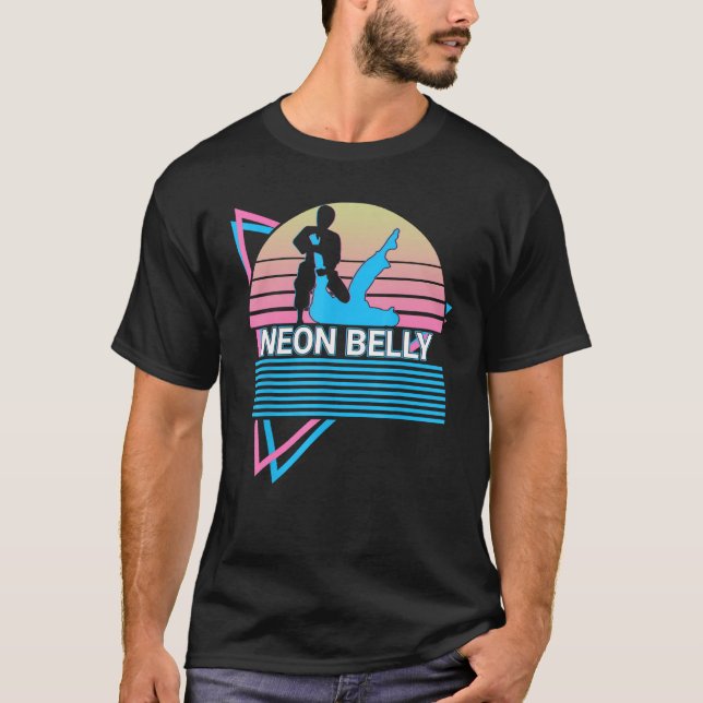 Funny Jiu Jitsu BJJ Retro Neon Belly T-Shirt (Front)