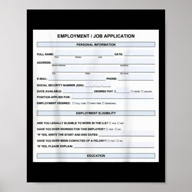 Funny Job Application Form Office Humour Graphic  Poster (Front)