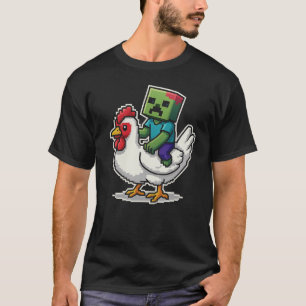 Funny Jockey Pixel Riding Chicken Jockey T-Shirt