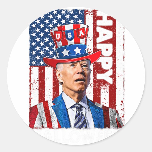 Funny Joe Biden 4th Of July Happy Halloween Americ Classic Round Sticker (Front)