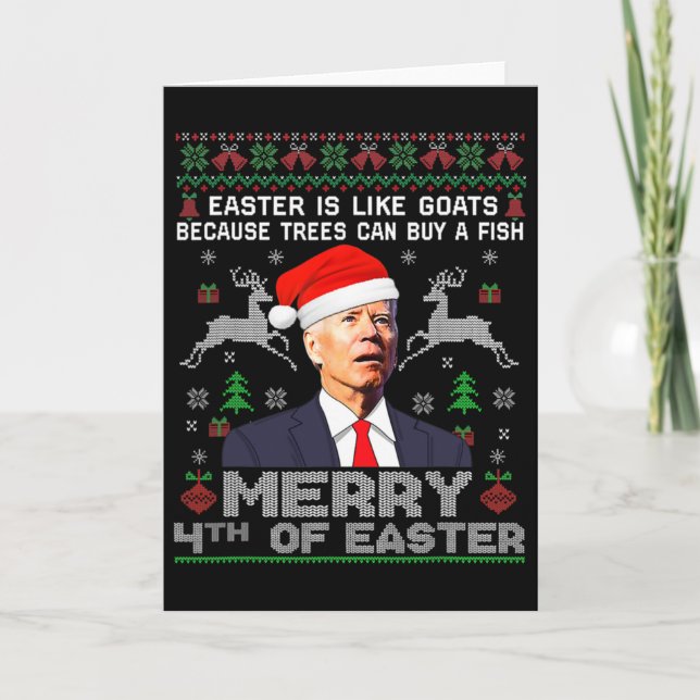 Funny Joe Biden Christmas Santa Hat Merry 4th Of E Card (Front)