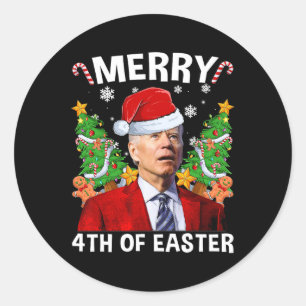 Funny Joe Biden Christmas Santa Hat Merry 4th Of E Classic Round Sticker