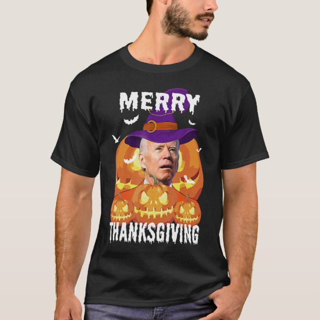 Funny Joe Biden Confused Merry Thanksgiving For Ha T-Shirt (Front)