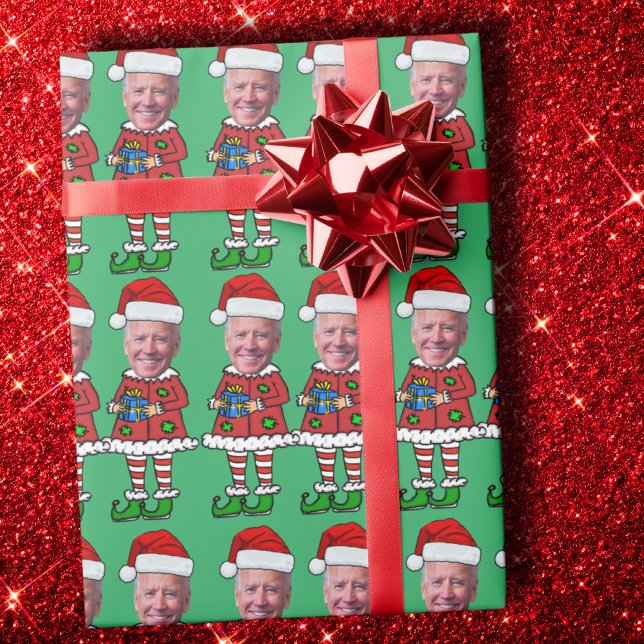 Funny Joe Biden Custom Face Photo Elf Christmas Wrapping Paper (Creator Uploaded)