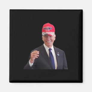 Funny Joe Biden Dons Trump 2024 Cap  Magnet