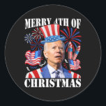 Funny Joe Biden Merry 4th Of Christmas 4th Of July Classic Round Sticker<br><div class="desc">Funny Joe Biden Merry 4th Of Christmas 4th Of July Firework 1</div>