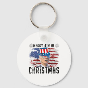 Funny Joe Biden Merry 4th Of Christmas 4th Of July Keychain