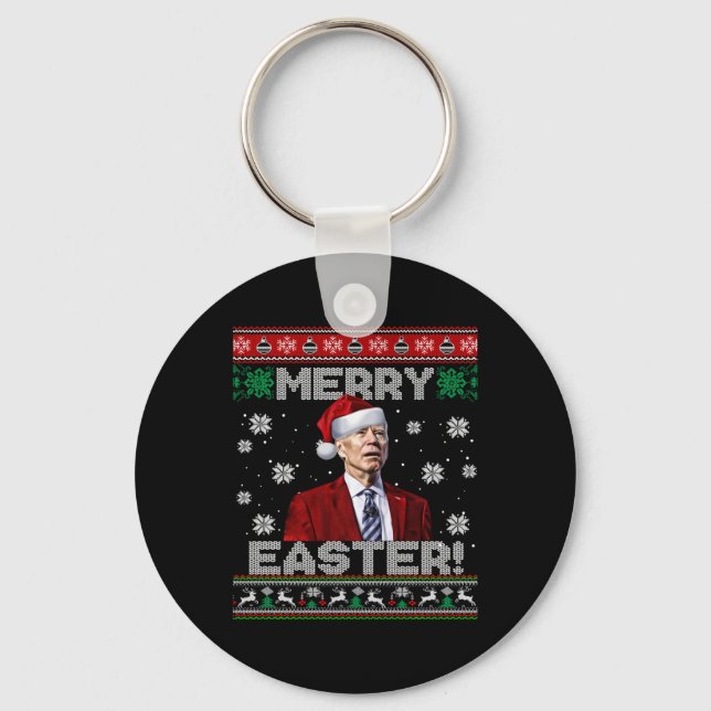 Funny Joe Biden Merry Easter Ugly Christmas Sweate Keychain (Front)