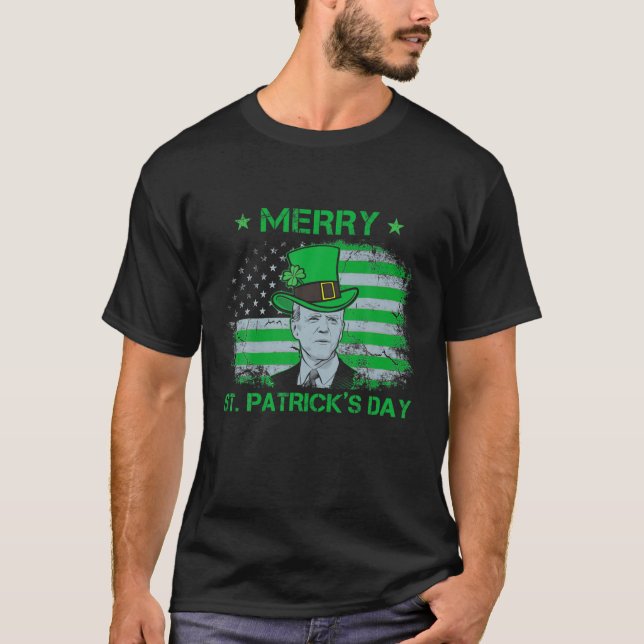 Funny Joe Biden Merry St. Patrick's Day Merry Chri T-Shirt (Front)