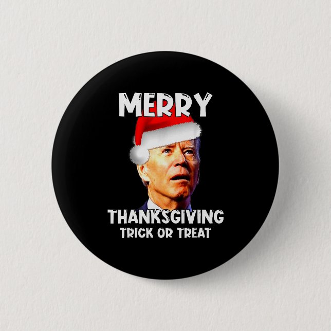 Funny Joe Biden Santa Hat Merry Thanksgiving Chris 2 Inch Round Button (Front)