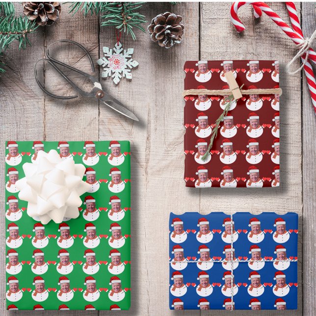 Funny Joe Biden Snowman Custom Face Photo Xmas Wrapping Paper Sheet (Creator Uploaded)