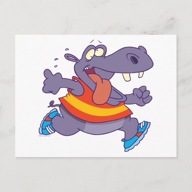 funny jogging hippo runner cartoon postcard (Front)