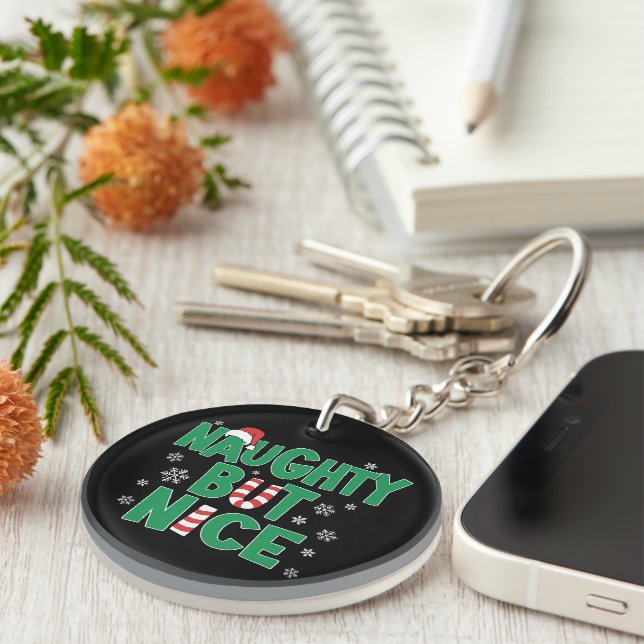 Funny Joke Christmas Humour Naughty But Nice Keychain (Front Right)