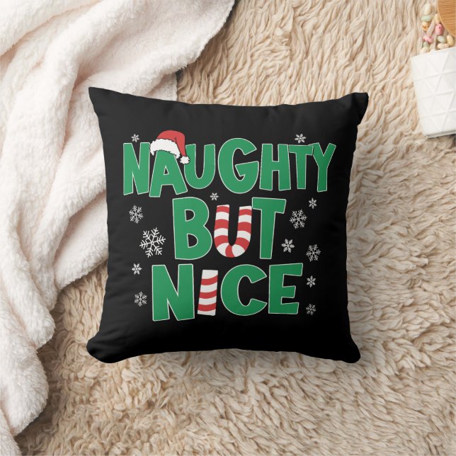 Funny Joke Christmas Humour Naughty But Nice Throw Pillow (Blanket)