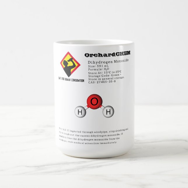 Funny Joke Dihydrogen Monoxide (H2O) Chemistry Coffee Mug (Center)