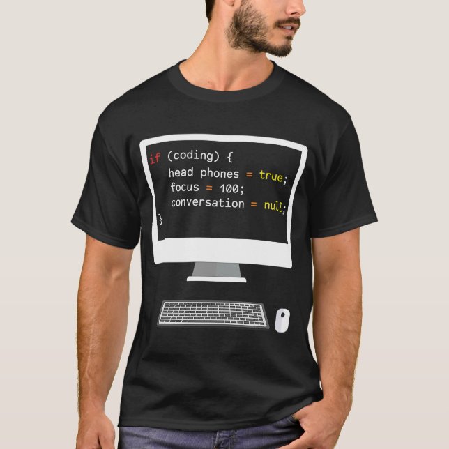 Funny Joke Programming Computer If Coding Headphon T-Shirt (Front)