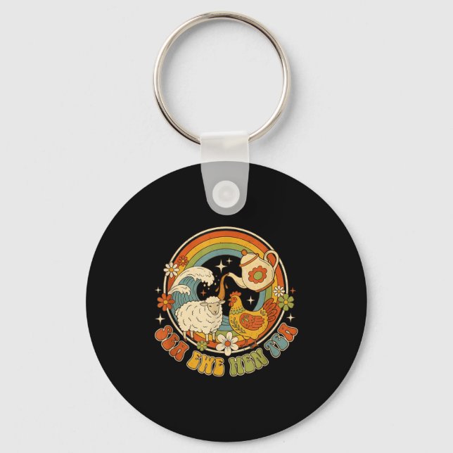 Funny Joke Quote Saying Humor Sea Ewe Hen Tea Men  Keychain (Front)