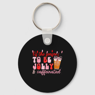 Funny Jolly And Caffeinated Christmas Tree Coffee  Keychain
