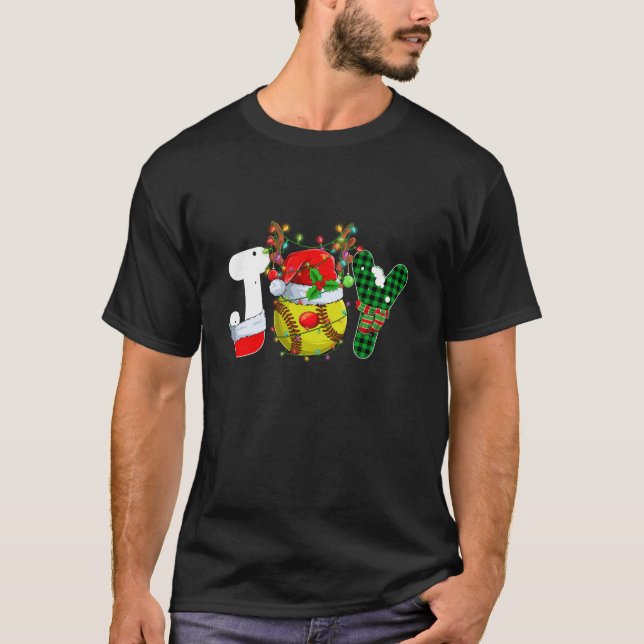 Funny Joy Softball Santa Hat Reindeer Christmas Li T-Shirt (Front)