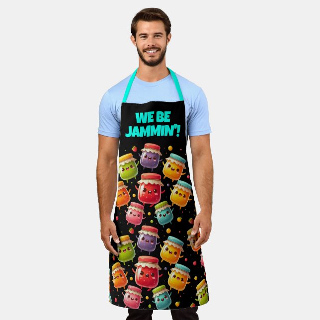 Funny Joyful Jumping Jars of Jubilant Jam Apron (Worn)