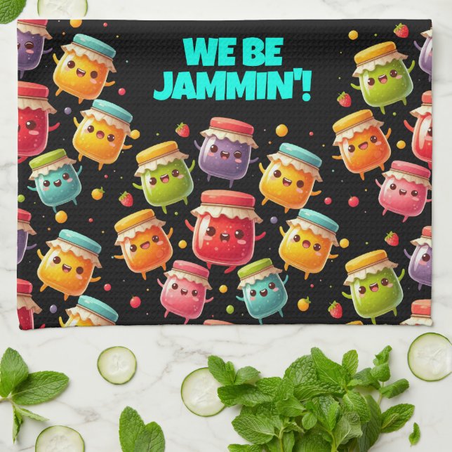 Funny Joyful Jumping Jars of Jubilant Jam Kitchen Towel (Folded)
