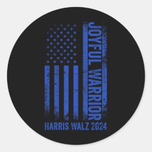 Funny Joyful Warrior Harris Waltz 2024 Usa Flag  Classic Round Sticker
