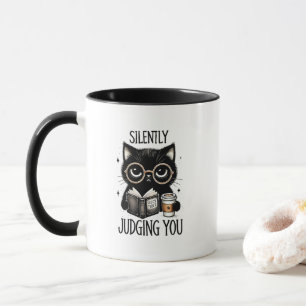 Funny judging cat word art mug