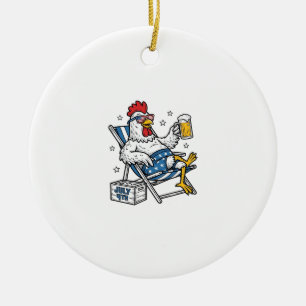 Funny July 4th Chicken Beer Patriotic Shirt Design Ceramic Ornament