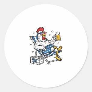 Funny July 4th Chicken Beer Patriotic Shirt Design Classic Round Sticker