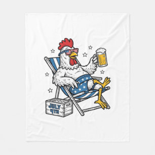 Funny July 4th Chicken Beer Patriotic Shirt Design Fleece Blanket