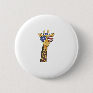 Funny July 4th US Flag Patriotic Giraffe 2 Inch Round Button