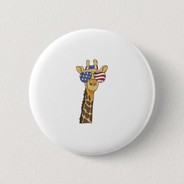 Funny July 4th US Flag Patriotic Giraffe  2 Inch Round Button (Front)
