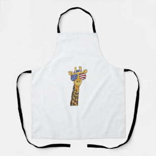 Funny July 4th US Flag Patriotic Giraffe  Apron